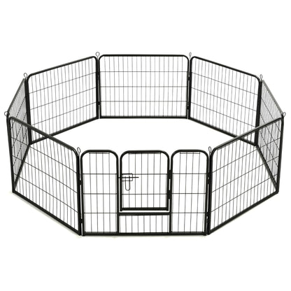 Box per Cani con 8 Pannelli in Acciaio 60x80 cm Nero - homemem39