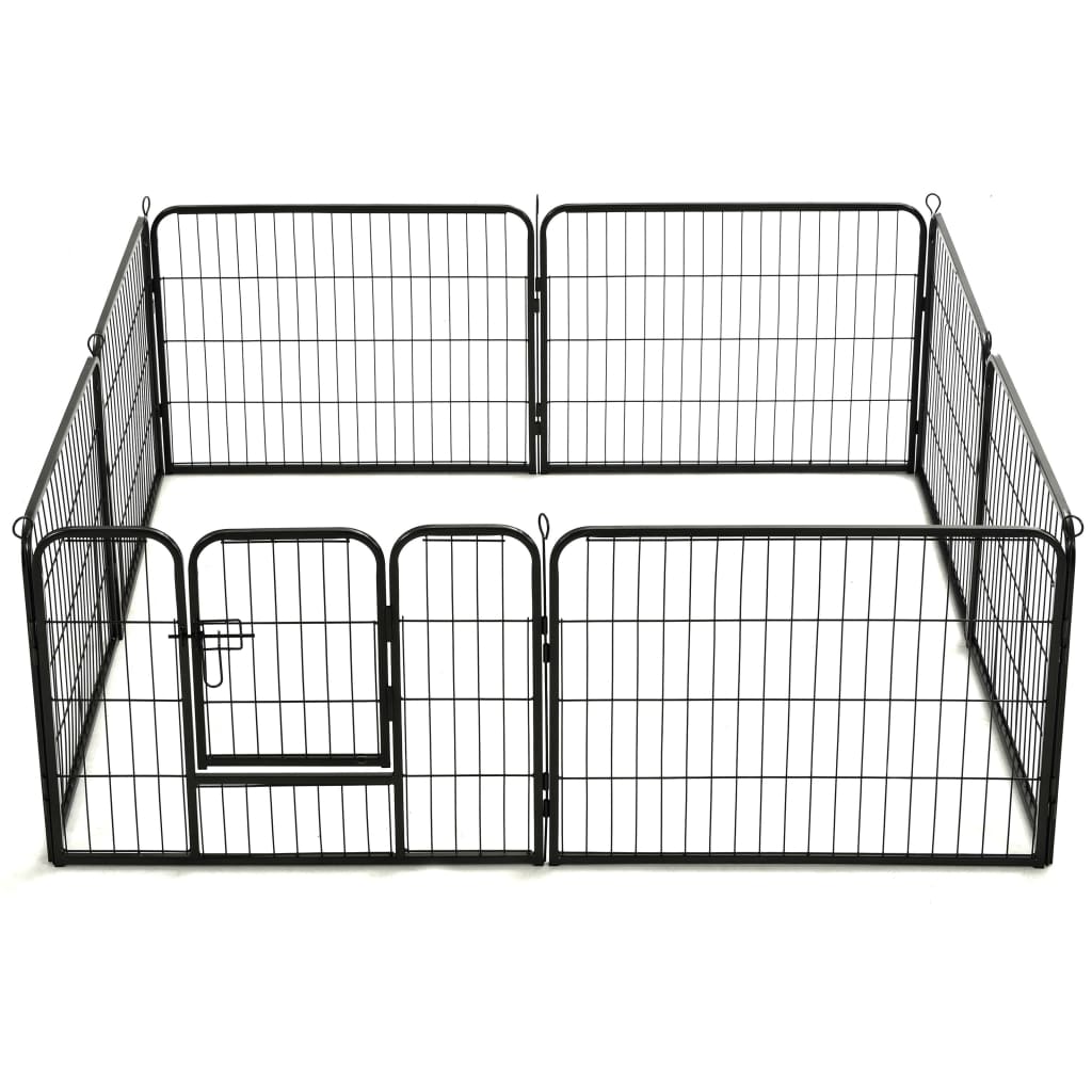 Box per Cani con 8 Pannelli in Acciaio 60x80 cm Nero - homemem39