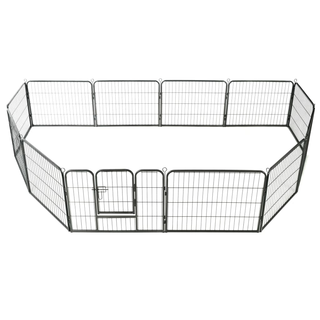 Box per Cani con 12 Pannelli in Acciaio 80x60 cm Nero - homemem39