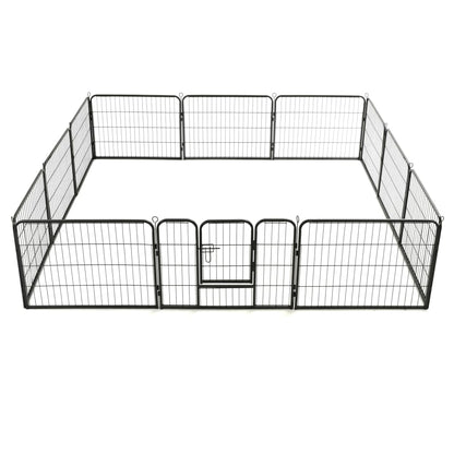 Box per Cani con 12 Pannelli in Acciaio 80x60 cm Nero - homemem39