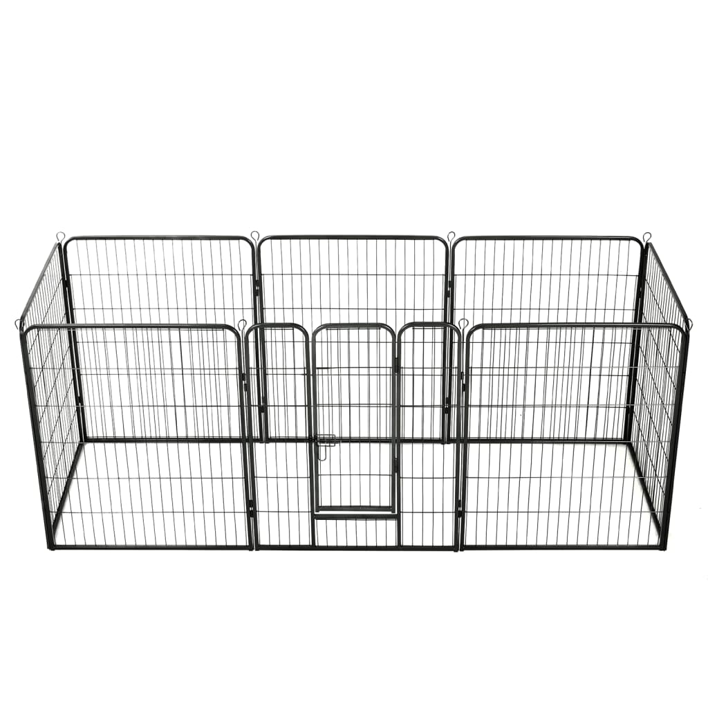 Box per Cani con 8 Pannelli in Acciaio 80x100 cm Nero - homemem39