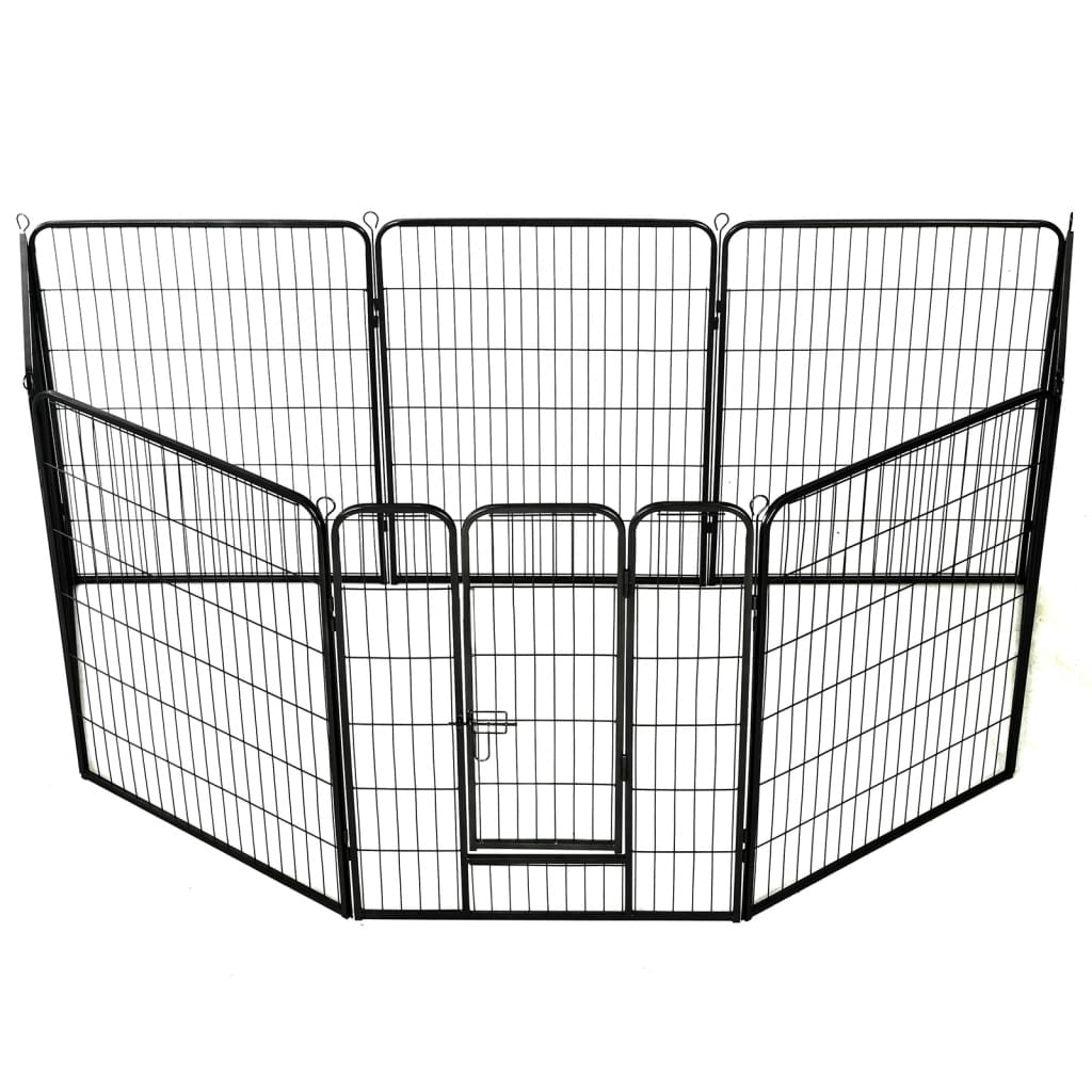 Box per Cani con 8 Pannelli in Acciaio 80x100 cm Nero - homemem39