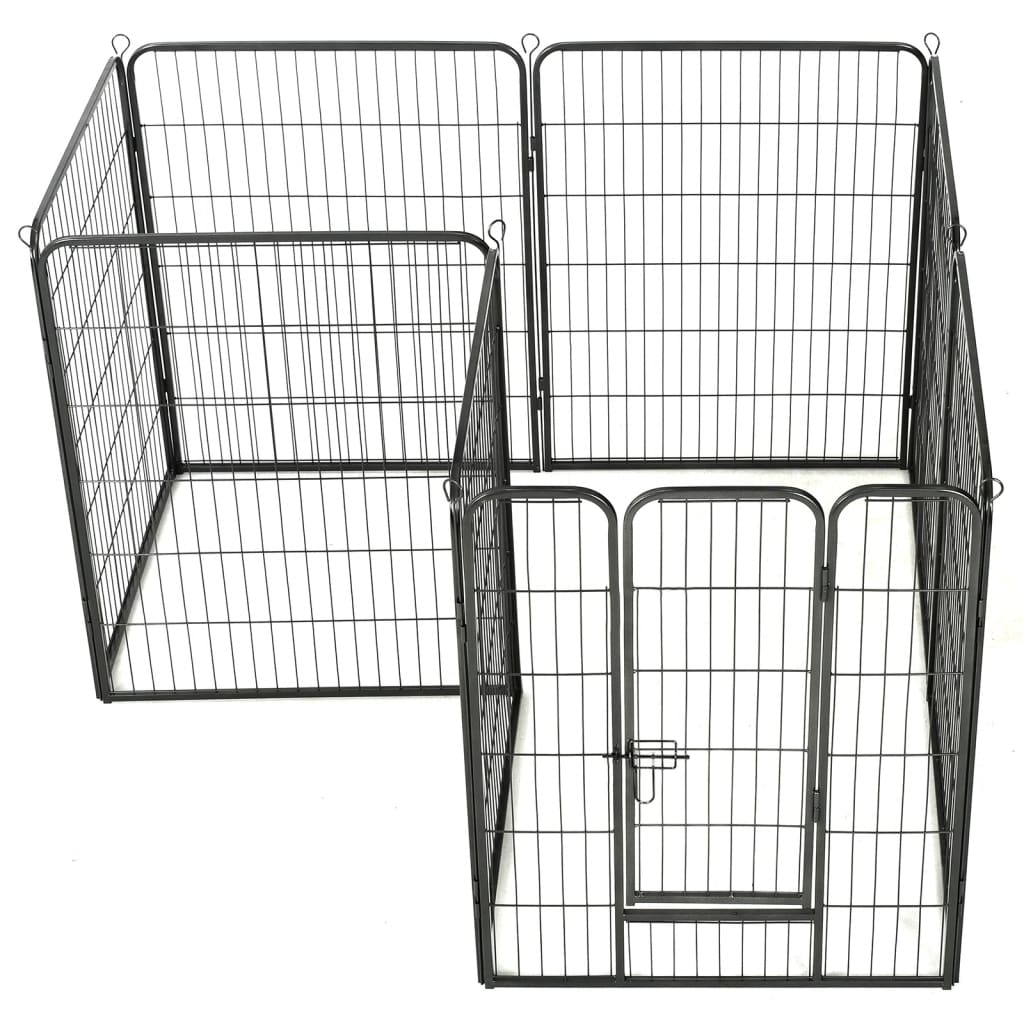 Box per Cani con 8 Pannelli in Acciaio 80x100 cm Nero - homemem39