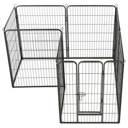 Box per Cani con 8 Pannelli in Acciaio 80x100 cm Nero - homemem39