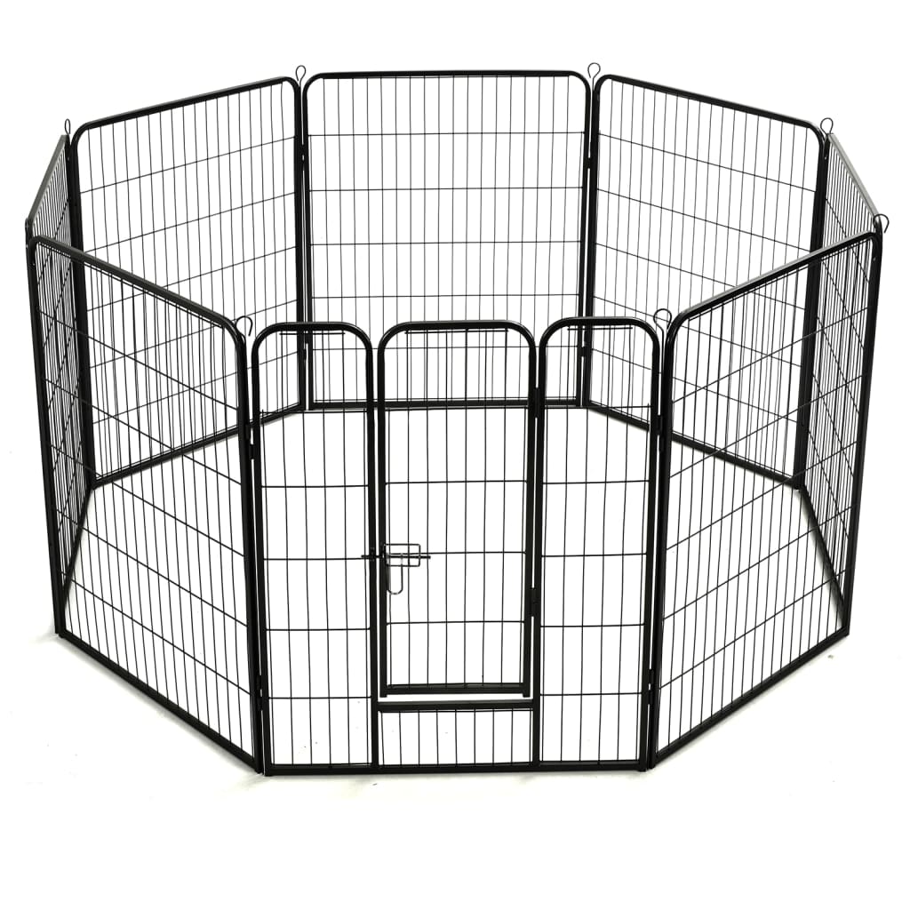 Box per Cani con 8 Pannelli in Acciaio 80x100 cm Nero - homemem39