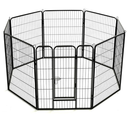 Box per Cani con 8 Pannelli in Acciaio 80x100 cm Nero - homemem39