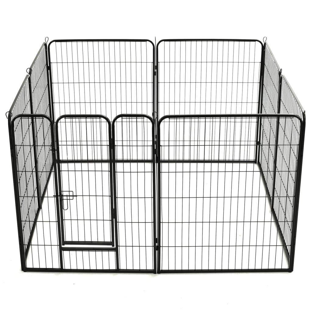 Box per Cani con 8 Pannelli in Acciaio 80x100 cm Nero - homemem39