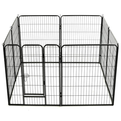 Box per Cani con 8 Pannelli in Acciaio 80x100 cm Nero - homemem39