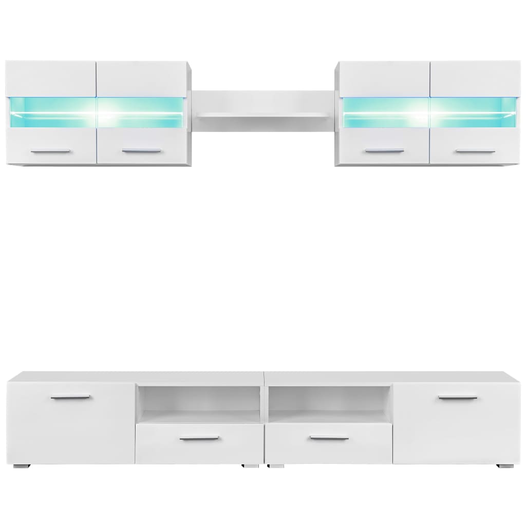 Set Parete Attrezzata Porta TV con Luci LED 5 pz Bianco Lucido - homemem39