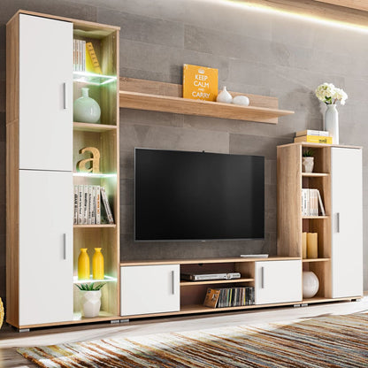 Parete Attrezzata Porta TV con Luci LED Rovere Sonoma e Bianco - homemem39