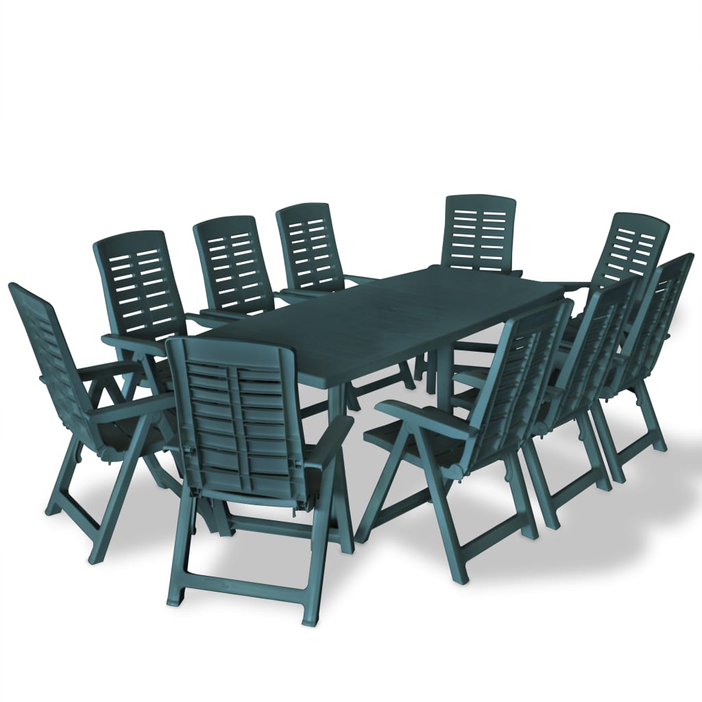 Set da Pranzo da Giardino 11 pz in Plastica Verde - homemem39