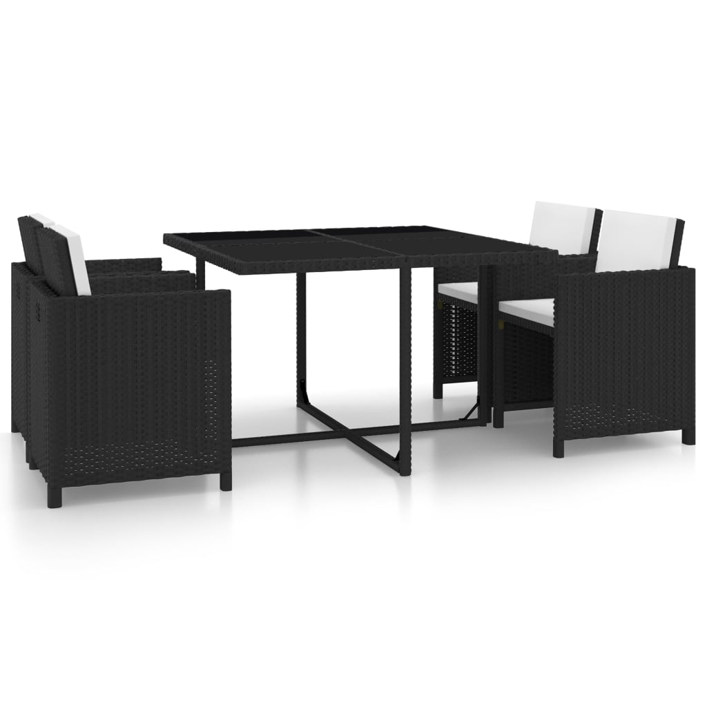 Set da Pranzo da Giardino 5 pz con Cuscini in Polyrattan Nero - homemem39