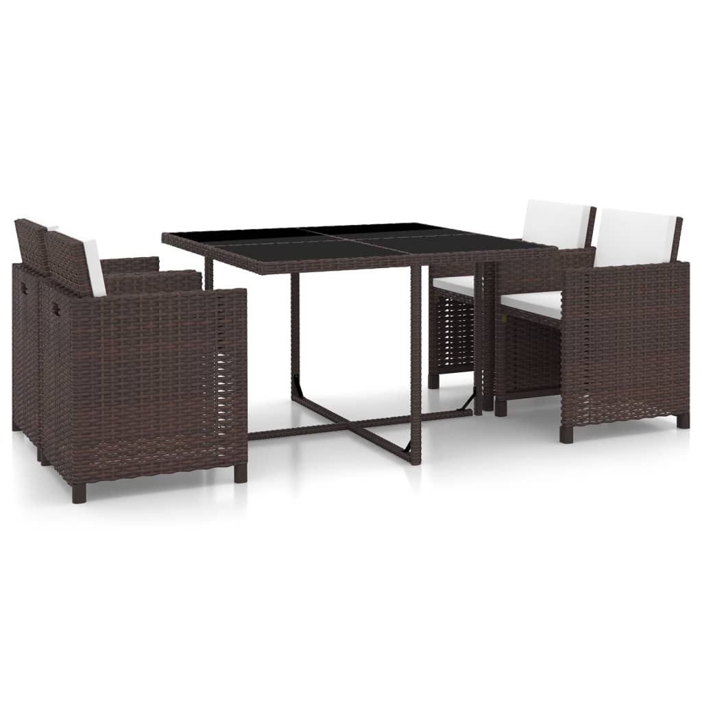 Set da Pranzo da Giardino 5 pz con Cuscini Polyrattan Marrone - homemem39