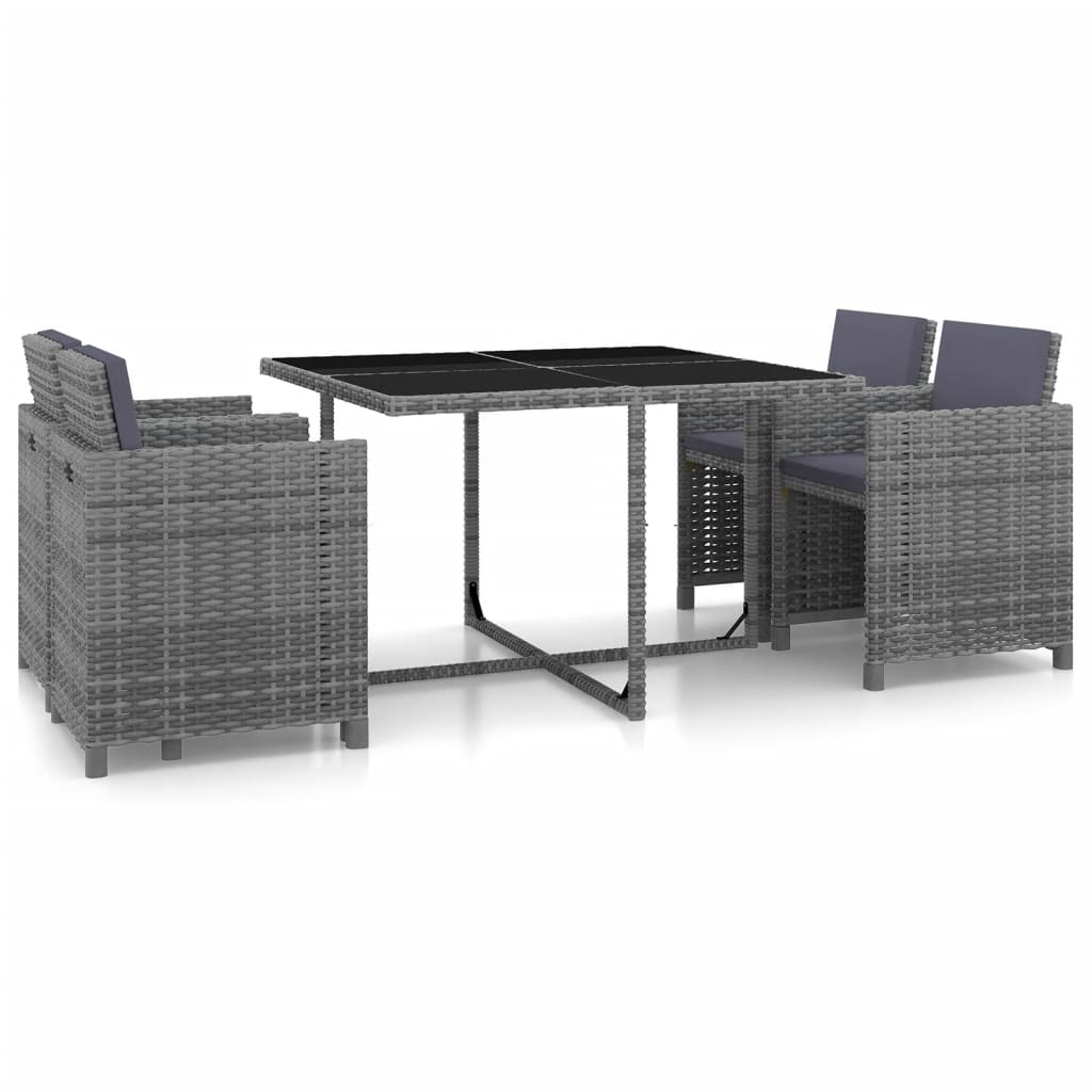 Set da Pranzo da Giardino 5 pz con Cuscini in Polyrattan Grigio - homemem39