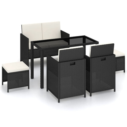 Set da Pranzo per Esterni 6 pz con Cuscini in Polyrattan Nero - homemem39