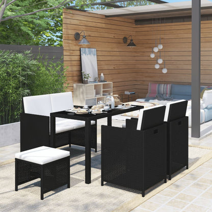 Set da Pranzo per Esterni 6 pz con Cuscini in Polyrattan Nero - homemem39