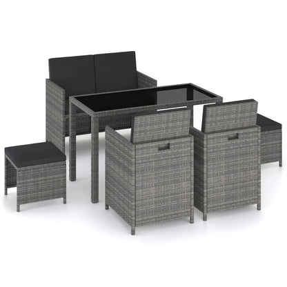 Set da Pranzo da Giardino 6 pz con Cuscini in Polyrattan Grigio - homemem39