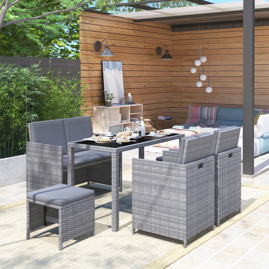 Set da Pranzo da Giardino 6 pz con Cuscini in Polyrattan Grigio - homemem39