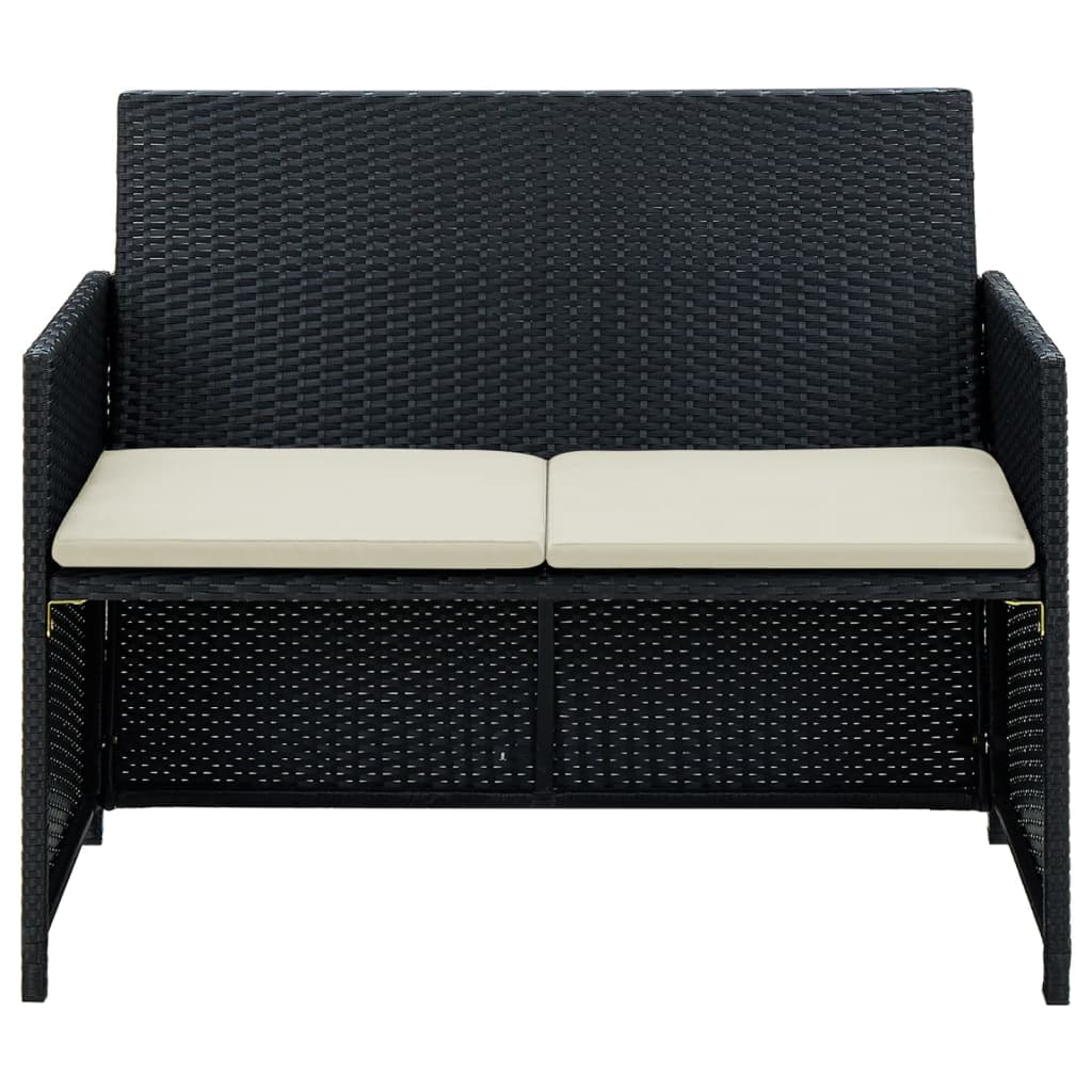 Divano da Giardino a 2 Posti con Cuscini in Polyrattan Nero - homemem39