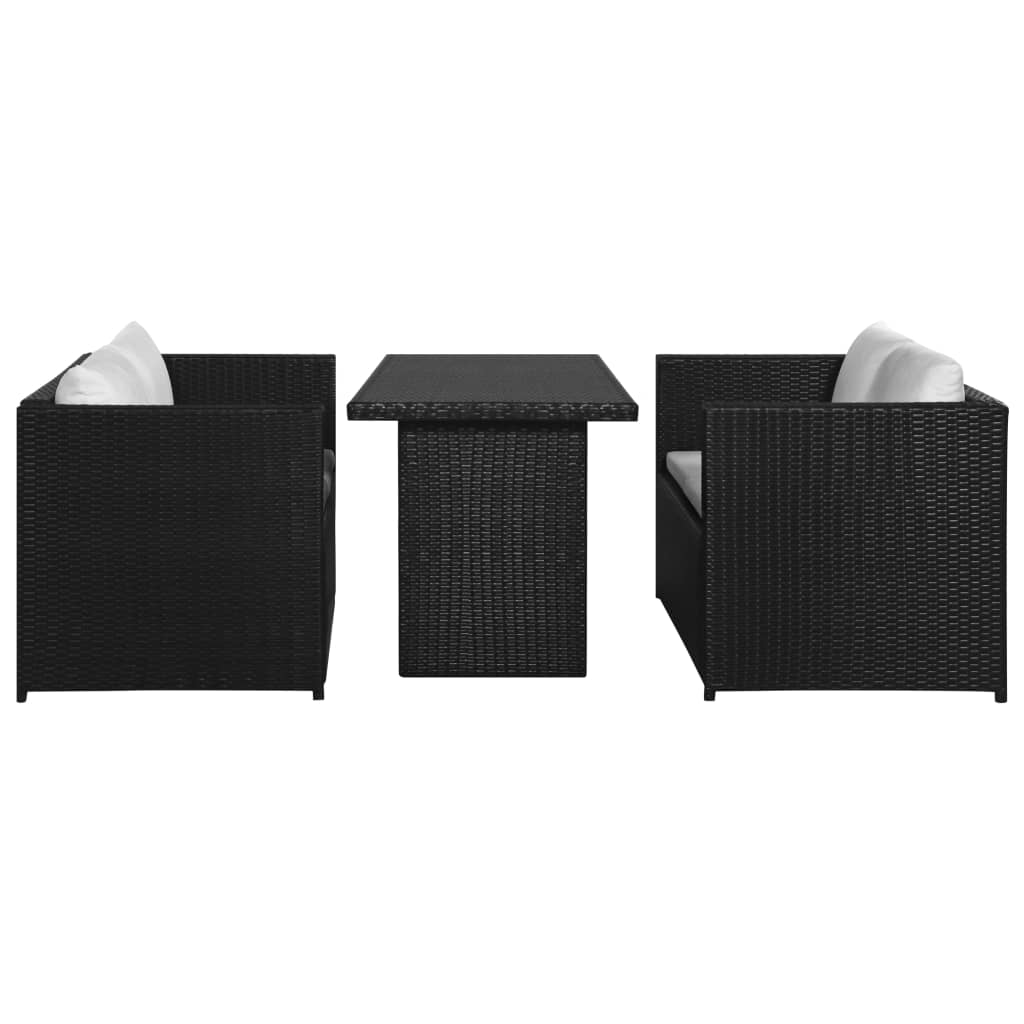 Set Divani da Giardino 3 pz con Cuscini in Polyrattan Nero - homemem39