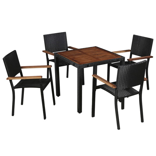 Set da Pranzo da Giardino 5 pz in Polyrattan e Acacia Nero - homemem39