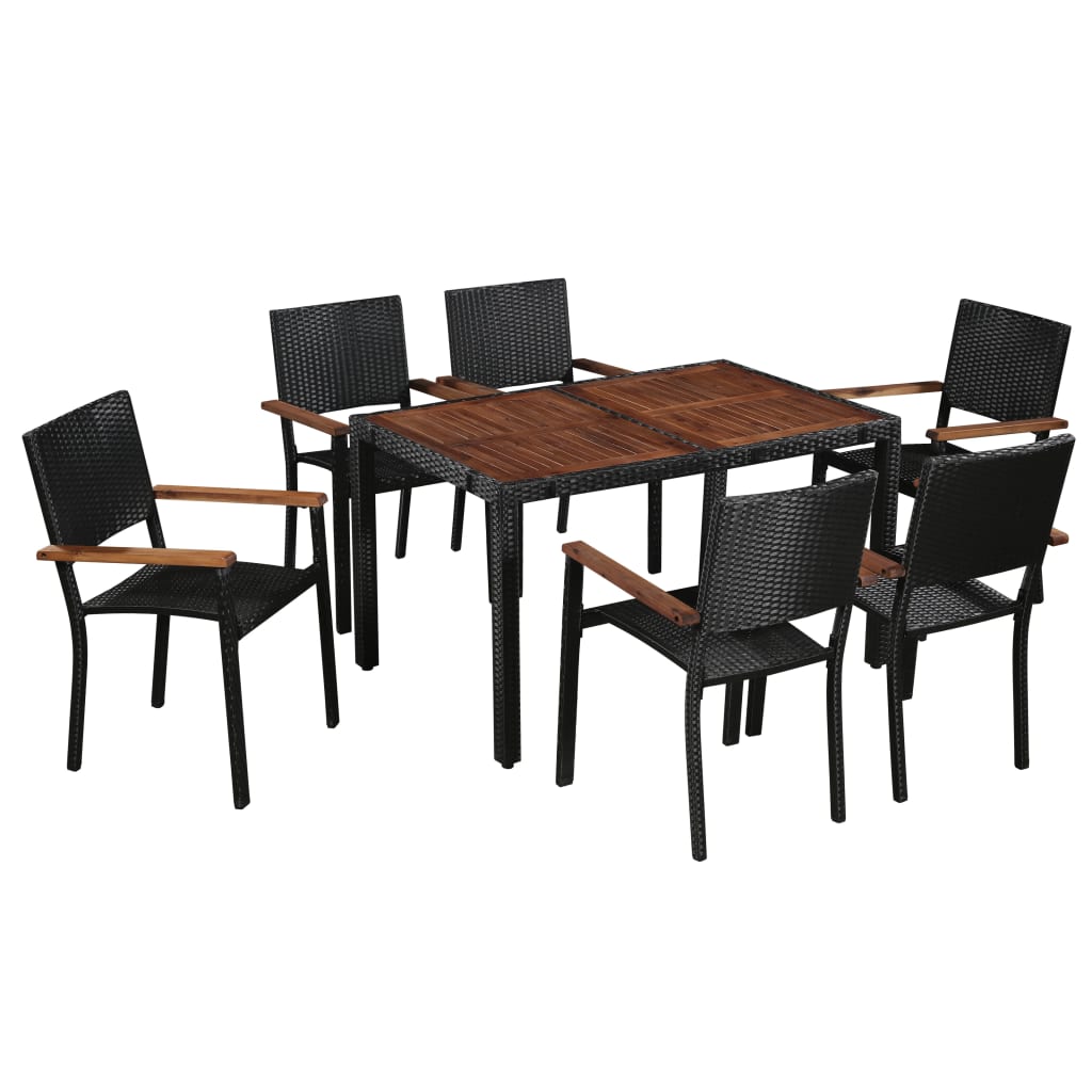 Set da Pranzo da Giardino 7 pz in Polyrattan e Acacia Nero - homemem39