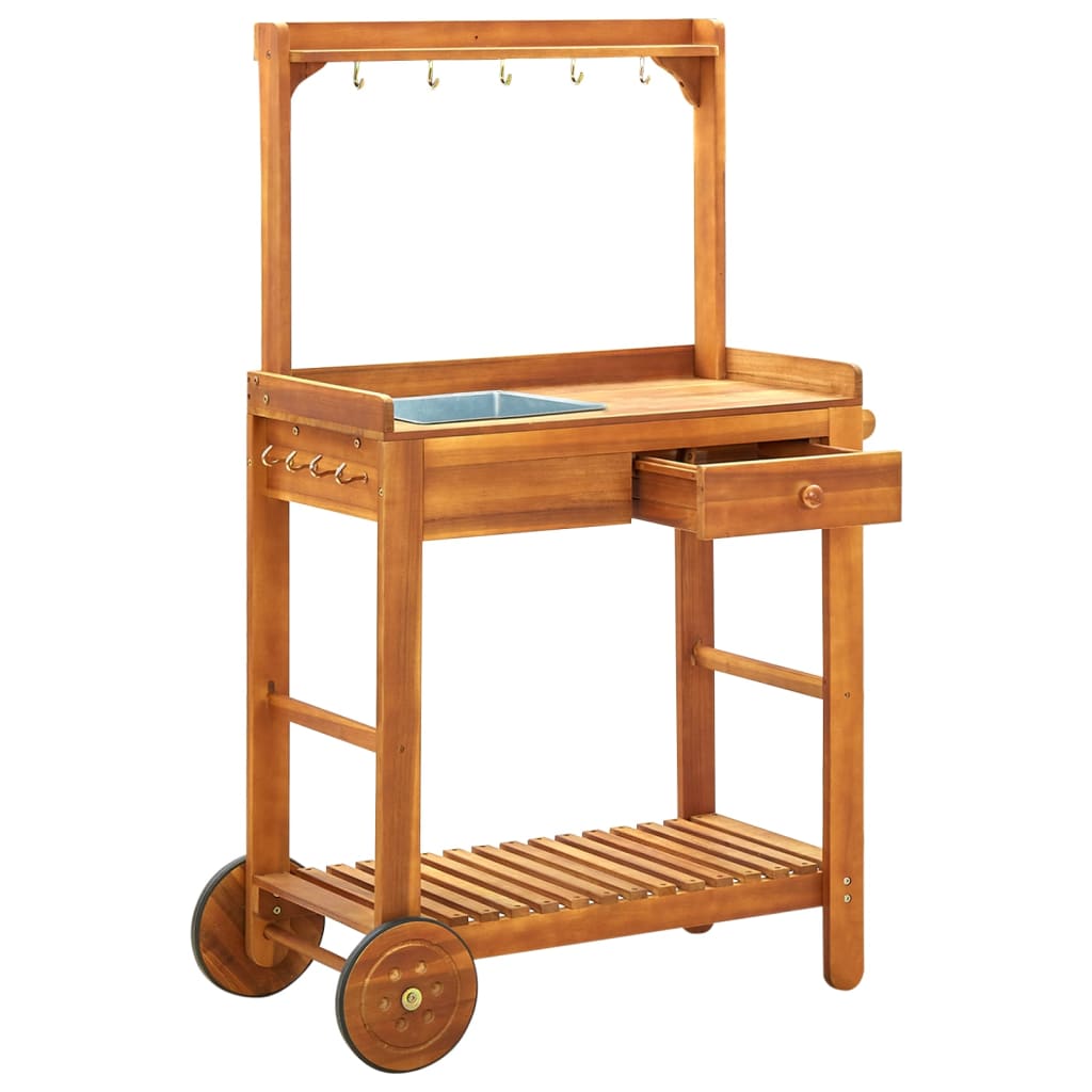 Carrello da Cucina da Giardino in Acacia 92x43,5x141,5 cm - homemem39