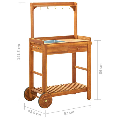 Carrello da Cucina da Giardino in Acacia 92x43,5x141,5 cm - homemem39