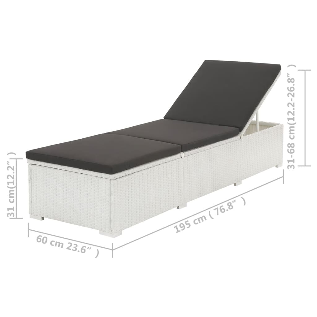 Lettino Prendisole con Cuscino in Polyrattan Bianco - homemem39