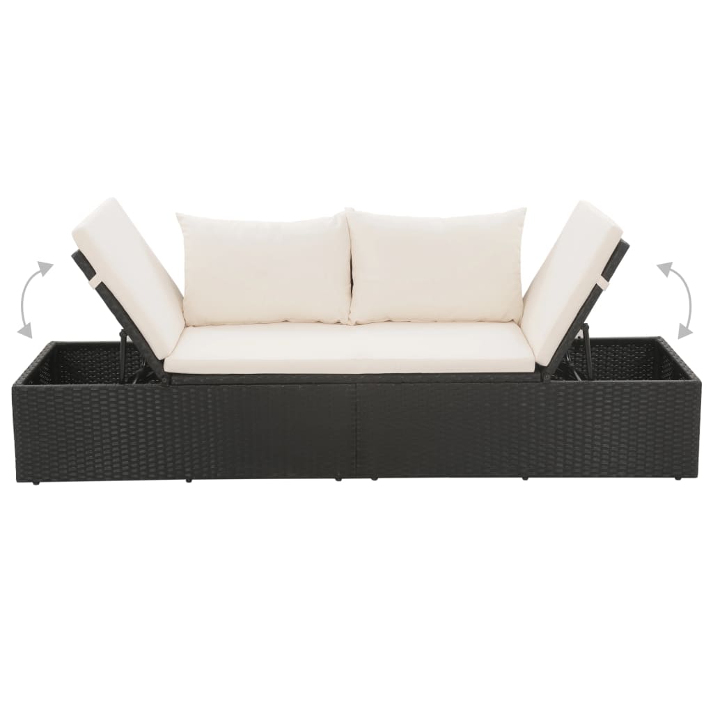 Lettino da Giardino Nero 195x60 cm in Polyrattan - homemem39