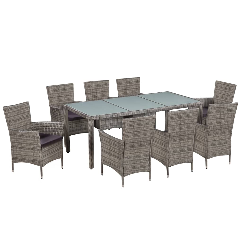 Set da Pranzo da Giardino 9 pz con Cuscini in Polyrattan Grigio - homemem39