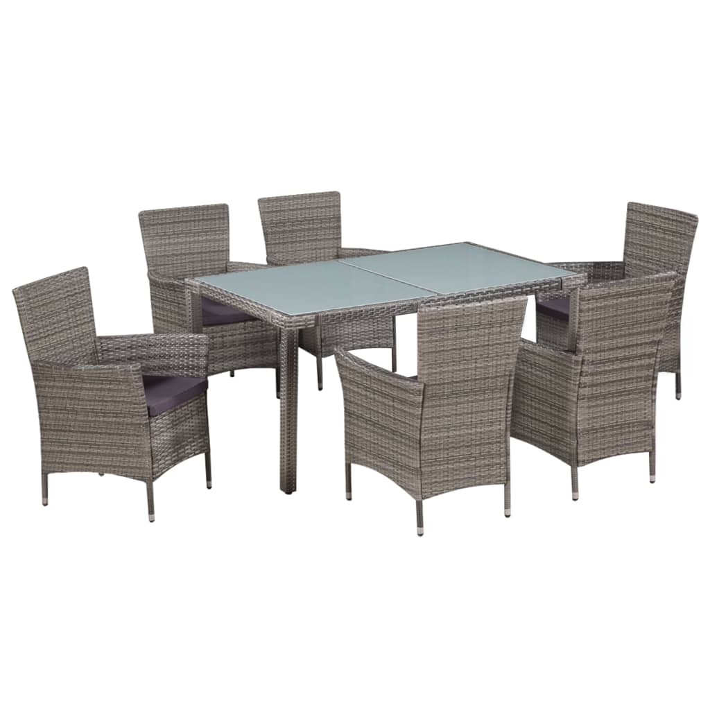 Set da Pranzo per Esterni 7 pz con Cuscini in Polyrattan Grigio - homemem39