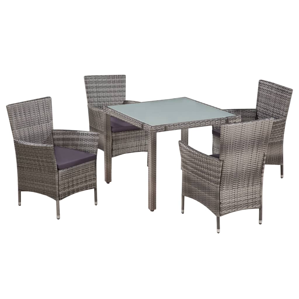 Set da Pranzo da Giardino 5 pz con Cuscini in Polyrattan Grigio - homemem39