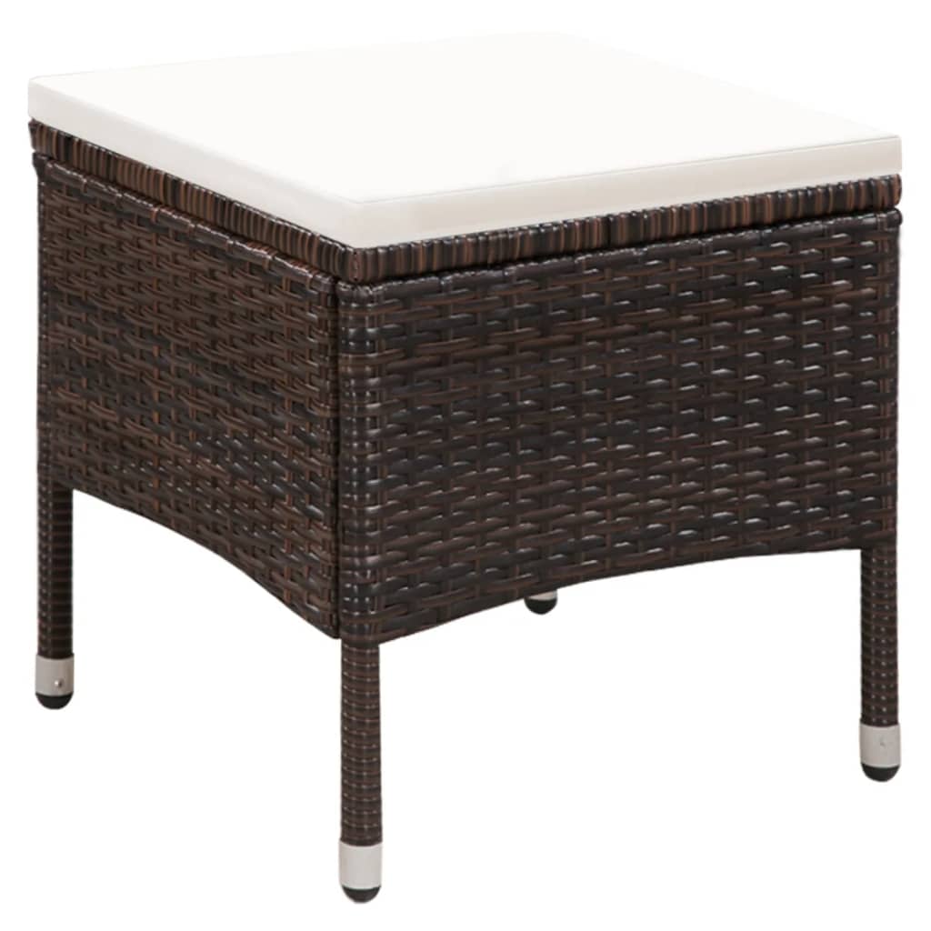 Sedia da Esterno con Sgabello e Cuscini in Polyrattan Marrone - homemem39