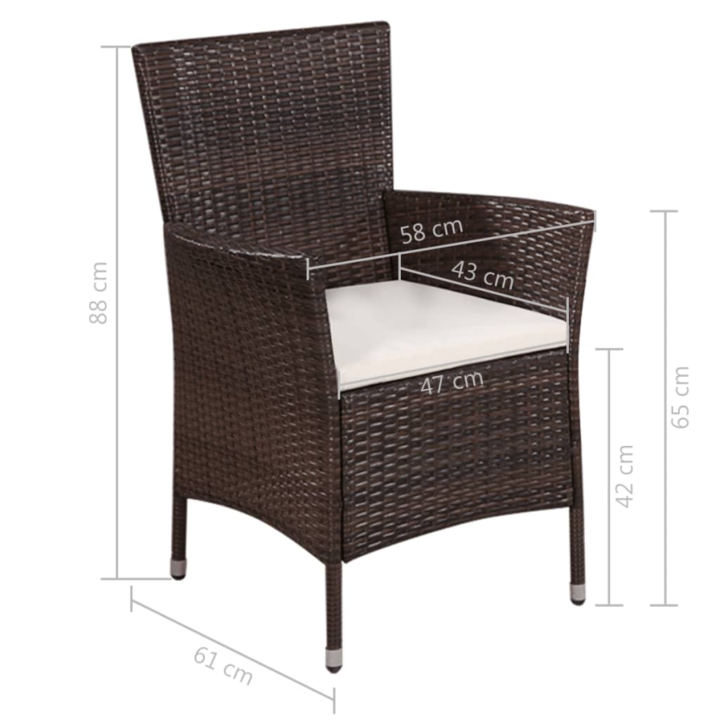 Sedia da Esterno con Sgabello e Cuscini in Polyrattan Marrone - homemem39