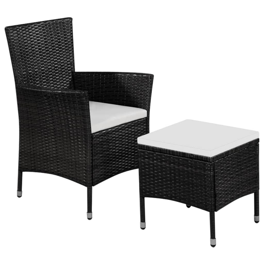 Sedia da Esterno con Sgabello e Cuscini in Polyrattan Nero - homemem39