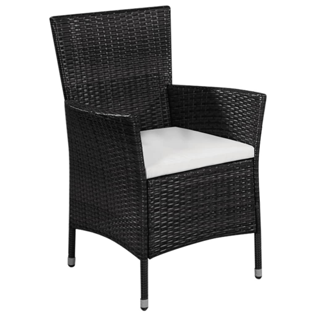 Sedia da Esterno con Sgabello e Cuscini in Polyrattan Nero - homemem39