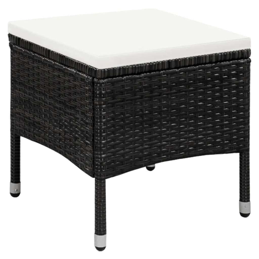 Sedia da Esterno con Sgabello e Cuscini in Polyrattan Nero - homemem39