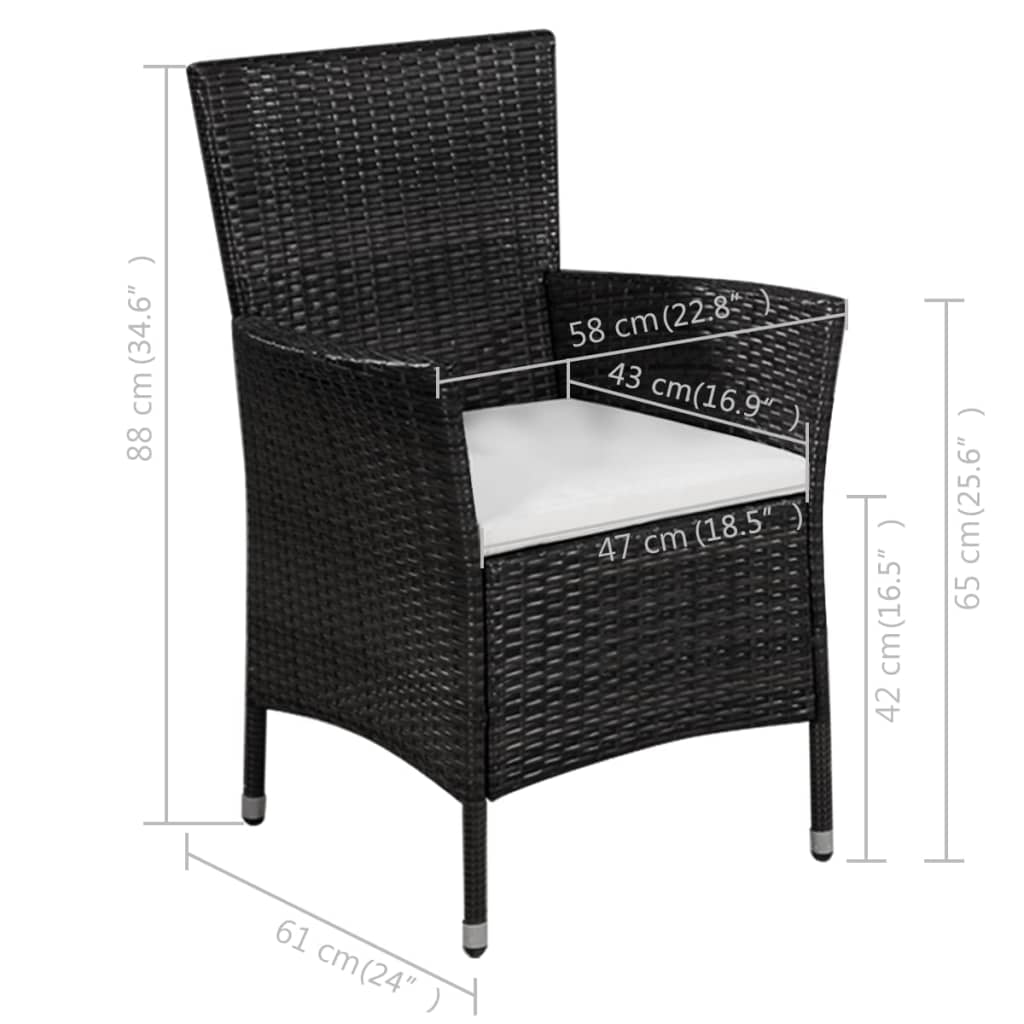 Sedia da Esterno con Sgabello e Cuscini in Polyrattan Nero - homemem39