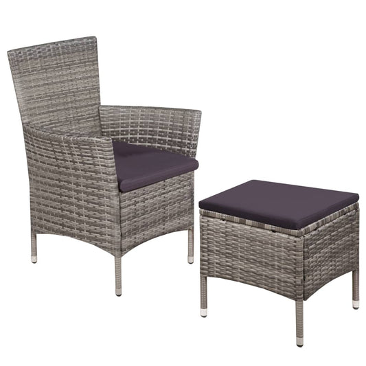 Sedia da Esterno con Sgabello e Cuscini in Polyrattan Grigio - homemem39