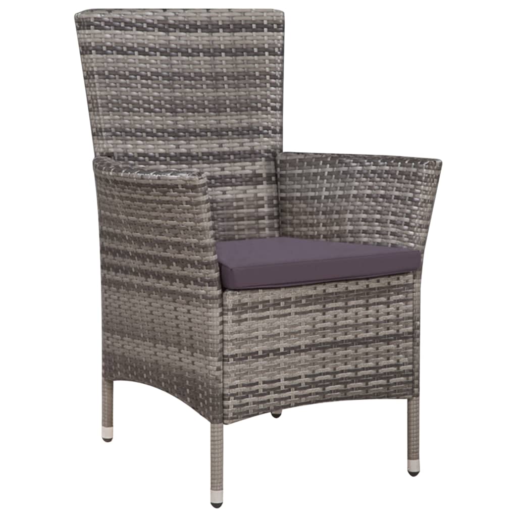 Sedia da Esterno con Sgabello e Cuscini in Polyrattan Grigio - homemem39