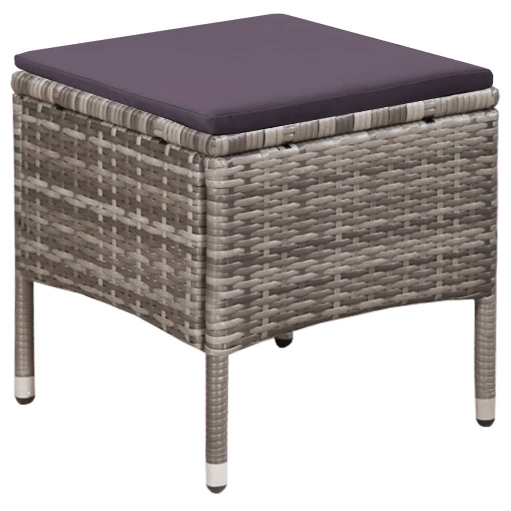 Sedia da Esterno con Sgabello e Cuscini in Polyrattan Grigio - homemem39