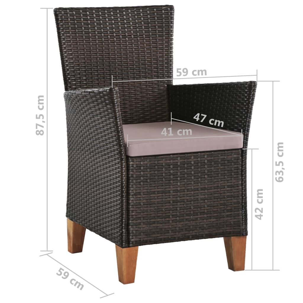 Sedie da Esterno con Cuscini 2 pz in Polyrattan Marrone - homemem39