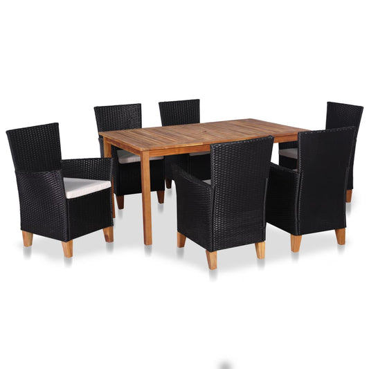 Set da Pranzo da Giardino 7 pz in Polyrattan Nero e Marrone - homemem39