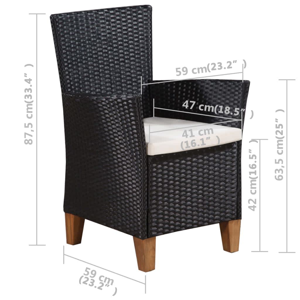 Sedie da Esterno con Cuscini in Polyrattan Nero - homemem39