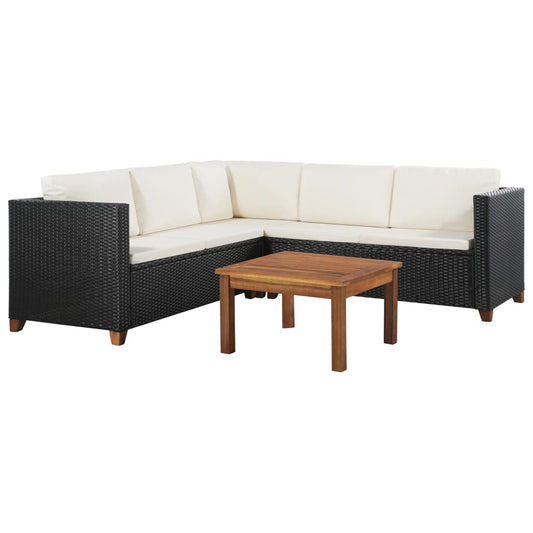 Set Divani da Giardino 4 pz con Cuscini in Polyrattan Nero - homemem39