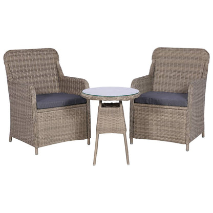 Set da Bistro 3 pz con Cuscini in Polyrattan Marrone - homemem39