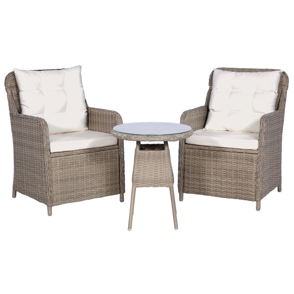 Set da Bistro 3 pz con Cuscini in Polyrattan Marrone - homemem39