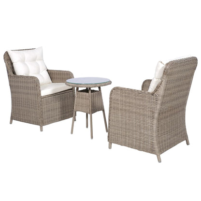 Set da Bistro 3 pz con Cuscini in Polyrattan Marrone - homemem39