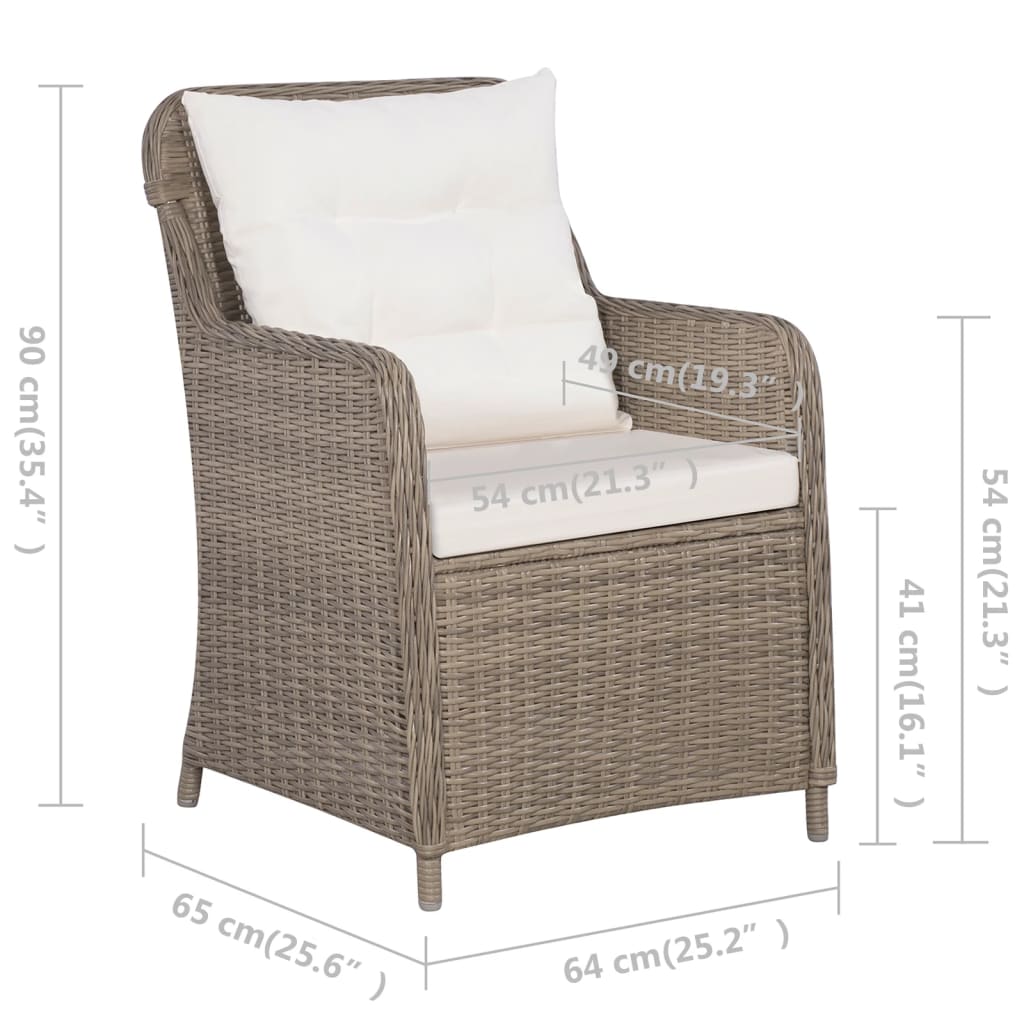 Set da Bistro 3 pz con Cuscini in Polyrattan Marrone - homemem39